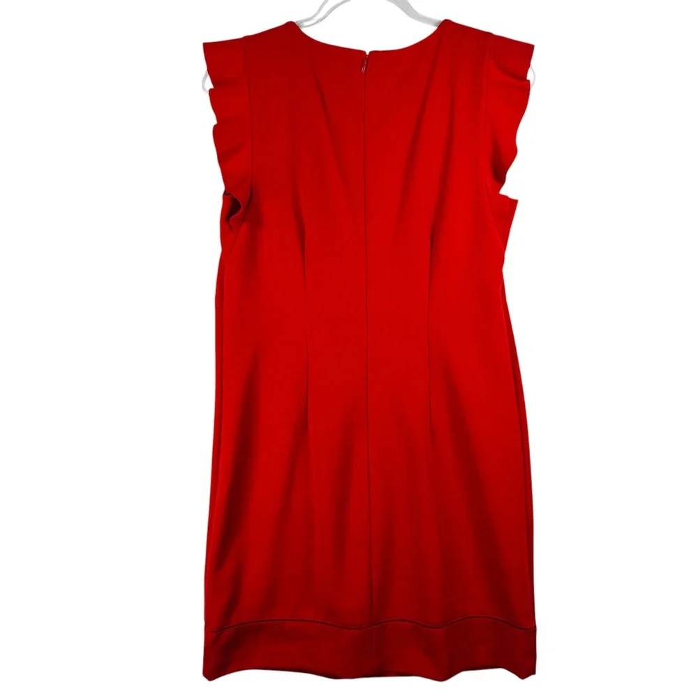 Maison Jules Red‎ Dress Ruffle Sleeve Career Party Cocktail Size M Old Money
